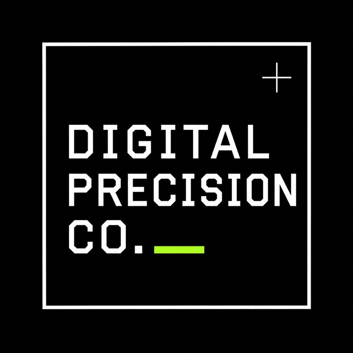 Digital Precision Co. logo — white wordmark with a yellow accent line on black